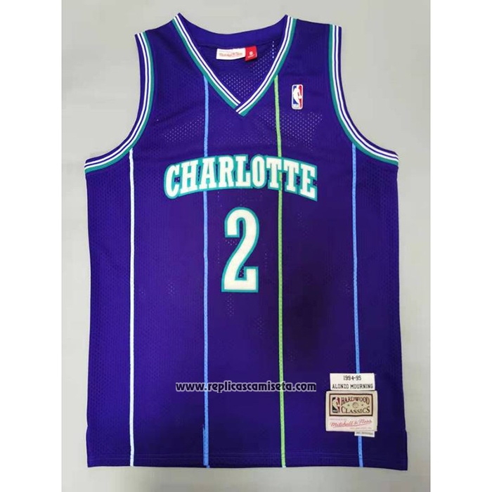 Camiseta Charlotte Hornets Larry Johnson #2 Mitchell & Ness 1994-95 Violeta